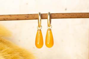 Mineral Collection: Endora Hoops - Yellow Gold with Carnelian