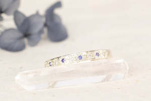 Narrow Eternity Band - 9ct White Gold with Diamonds and Ceylon Sapphires