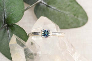 September: Droplet Ring - Sterling Silver with Blue-Green Sapphire