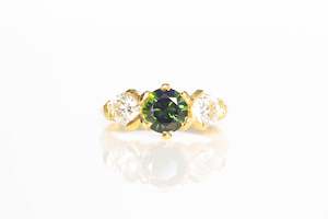Engagement Rings: Athena Ring - 18ct Yellow Gold with Green Sapphire and Diamonds