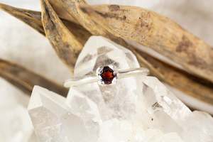 Droplet Ring - Sterling Silver with Garnet