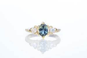 Engagement Rings: Helios Ring - 18ct Yellow Gold with Blue-Green Sapphire and Diamonds