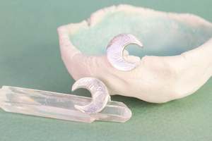 Earrings: Mini Moon Stud Earrings - Sterling Silver