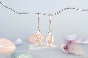Earrings: Fish Drop Earrings - Sterling Silver
