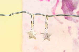 Earrings: Star Hoop Earrings - Sterling Silver