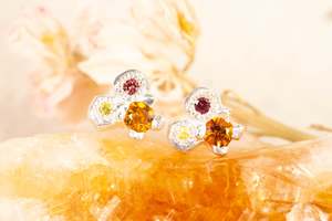 Cluster Studs - Sterling Silver - Orange