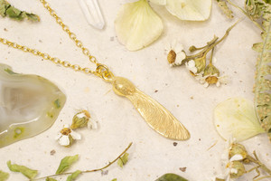 Botanical Collection: Sycamore Seed Necklace - Small Straight - Gold Plated