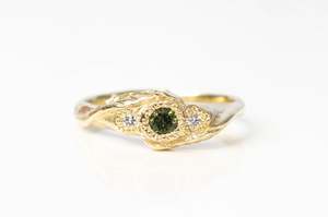 Engagement Rings: Frondis Ring - 9ct Yellow Gold with Green Sapphire and Diamonds