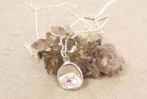 Water Drop Pendant with Pink Sapphire - Sterling Silver