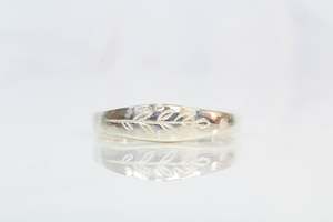 Silver Rings: Leaf Engraved Signet Ring - Sterling Silver