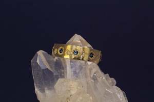 All Bands: Square Band with Blue Sapphires & Diamonds - 9ct Yellow Gold