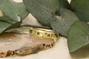 All Bands: Subtle Band with Green Sapphires & Diamonds - 14ct Yellow Gold
