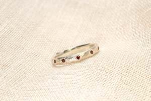 Narrow Terra Band with Garnets - Sterling Silver