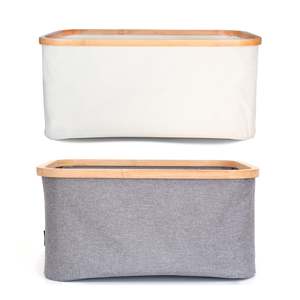 Baskets Bins: Bamboo Rim Linen Basket