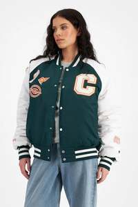 Womens: Champion Womens Clubhouse Varsity Jacket in Midfield Green