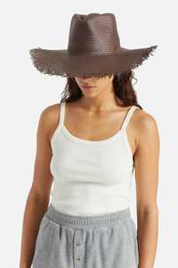 Brixton Womens Jo Straw Frayed Fedora in Deep Brown