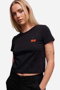 Tees Tops Womens: Huffer Womens Baby Tee/Bon Bon in Black