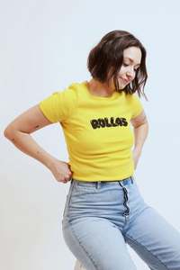 Rollas Womens Bubble Baby Rib Tee in Gold