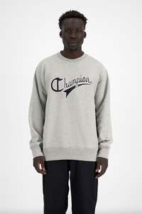 Champion Unisex Reverse Weave Cursive Crew in Grey