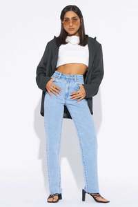 Denim: Abrand 94 High Straight Petite Walkaway Jeans