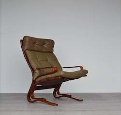 Tall Leather Norwegian Armchair / Lounge Chair By Nordahl & Elsa Solheim for Ryb&hellip;