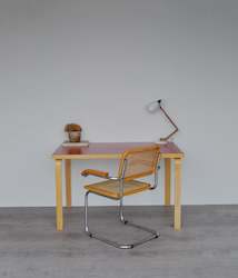 Birchwood And Red Linoleum Desk By Alvar Aalto For Artek