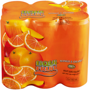 Cold Drinks 1: Liqui Fruit Mango and Orange Fruit Juice Blend 6 Pack (6x300ml Cans)