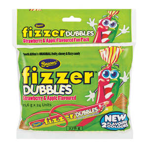 Chocolates Sweets Snackbars: Reduced Beacon Fizzer Dubbles Strawberry and Apple Fun Pack 24 units
