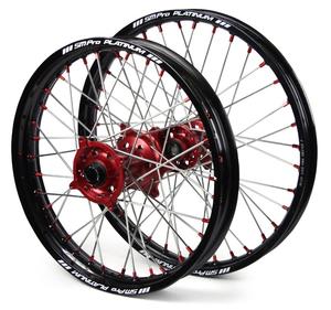 Off Road Tyres: WHEEL SET COMPLETE SM PRO PLATINUM FRONT & REAR HONDA CRF150R 07-24 RED HUBS BLACK RIMS