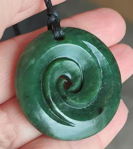 Greenstone: NZ Greenstone Koru Carving 39mm #69