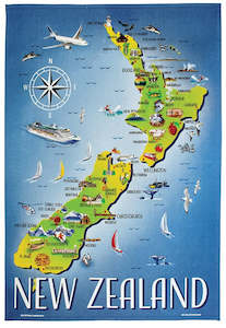 Tea Towels: Map Tea Towel NZ Collection