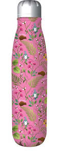 Stainless Steel Drink Bottle NZ Birds & Flowers Pink 500ml