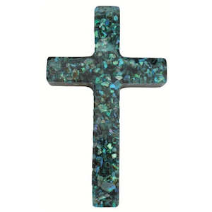 Wall Art: Small Paua Ornamental Resin Cross - 90mm - NZ Made