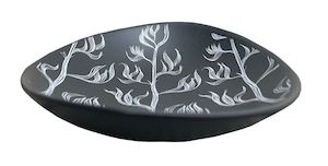 Art Decor: Harakeke White On Black - 10cm Porcelain Bowl