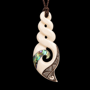 Jewellery: Quadruple Twist Bone Carving with Paua - #27