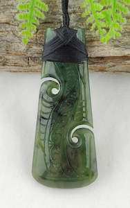 NZ Greenstone Toki Double Koru With Engraving 60mm #76