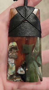 Paua Necklace: Rimu, Paua And Greenstone Toki - NZ Made #904