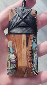 Paua Necklace: Rimu And Paua Toki - NZ Made #901