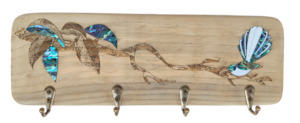 NZ Made Wood & Paua Keyholder - Fantail