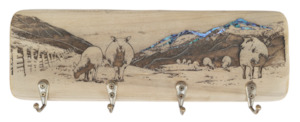 Wall Art: NZ Made Wood & Paua Keyholder - Sheep
