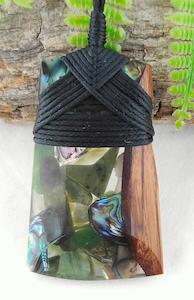 Paua: Rimu, Greenstone And Paua Toki 60mm - NZ Made #534