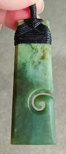Greenstone Pendants: NZ Greenstone Bound Toki Koru - 80mm  - Deane Moreton #112