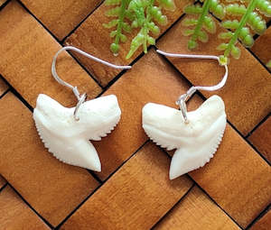 Bone Earrings: Real NZ Mako Shark Tooth Earrings - #361