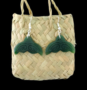 NZ Greenstone Whale Tail Earrings 23mm #34