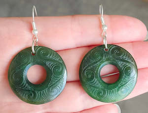 Greenstone Earrings: NZ Greenstone Donut Shaped Earrings #36