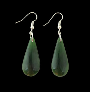 Greenstone Earrings: NZ Greenstone Drop Earrings 32mm #35