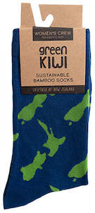 Women's Bamboo Socks - Green Map on Navy