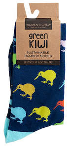 Clothing: Women's Bamboo Socks - Coloured Kiwis on Navy