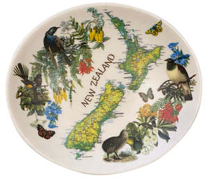 Tea Bag Holder Bowls Trays: Bamboo Oval Dish - NZ Map
