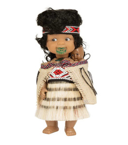 New: Wahine Maori Doll With Tassel Cloak And Baby 20cm #36